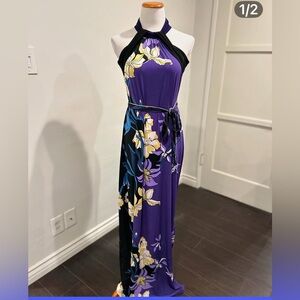 Tahari Purple Halter Maxi Gown for Wedding Guests